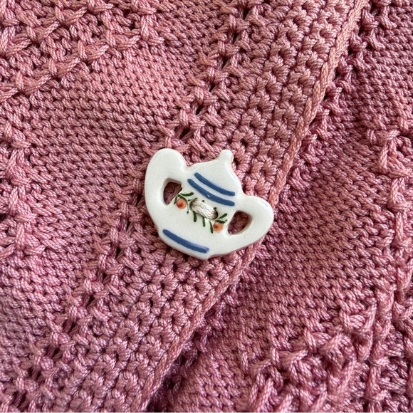 Día North Of Boston 1987 Vintage Cardigan With Teapots & Teacups Buttons - Picture 8 of 10